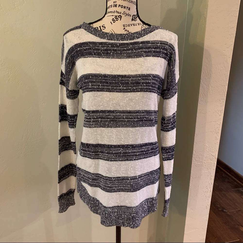 Loft navy & white stripe long sleeved sweater Sz S